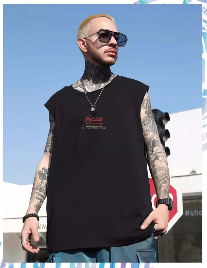 Sadcore Crying character – New Anime Cartoon Pizza Print Tank Tops Men 2024 Summer Hip
