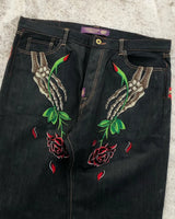 goth hip hop oversized skull embroidery pattern y2k baggy jeans new men and women straight black jeans retro casual denim pants unique jeans style 906