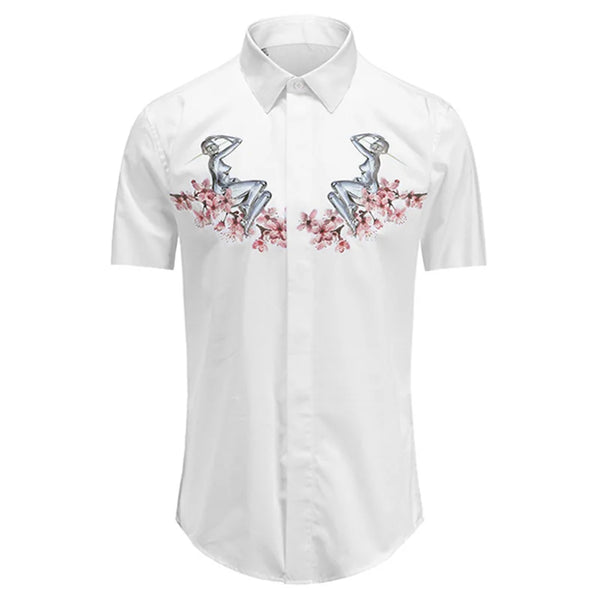 New 2021 luxury Men Classic Nude flowers Flora Fashion Cotton Casual Shirts Shirt high quality Pocket Short sleeves S 2XL #A36