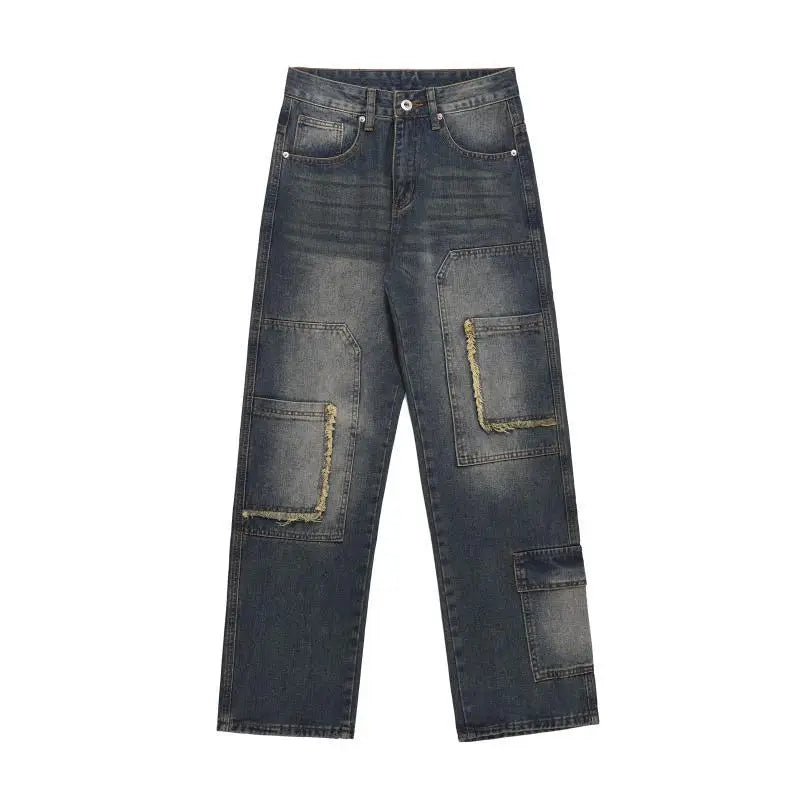 american high street trendy men and women trendy personalized straight tube washed jeans couple loose retro casual pants y2k vintage washed jeans