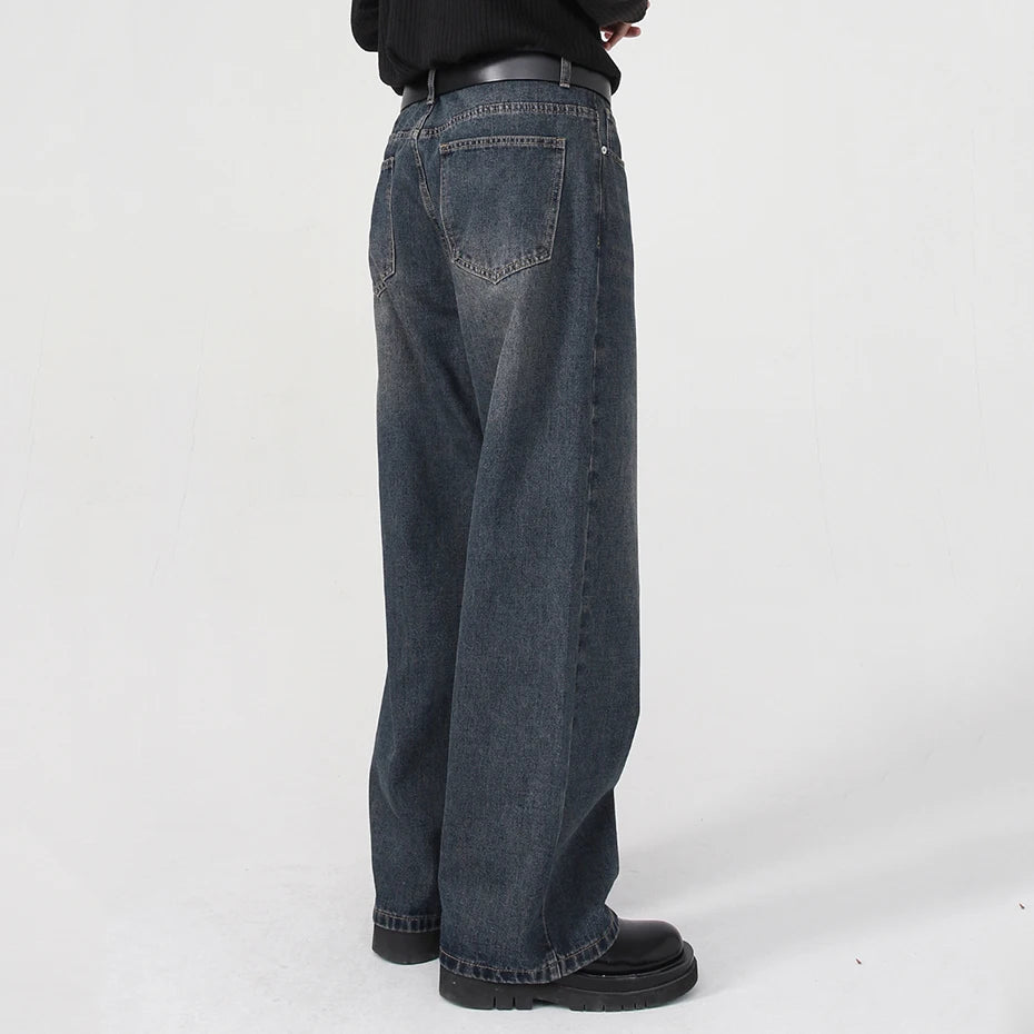men baggy jeans korean fashion loose straight denim pants male blue casual jeans trousers urban skinny jeans