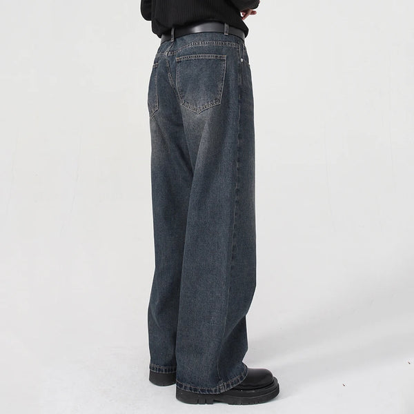 men baggy jeans korean fashion loose straight denim pants male blue casual jeans trousers urban skinny jeans
