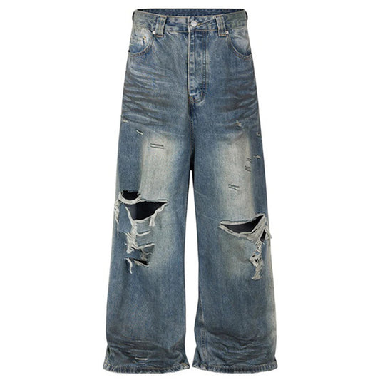 mens fashion ripped jeans blue straight baggy jeans trousers luxury designer loose casual distressed denim pants male urban skinny jeans