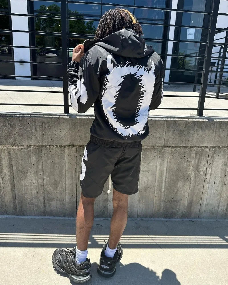 Street Casual Loose Letter Anime Print Oversized Hoodie Y2K Hip Hop Ro