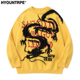 hip hop harajuku dragon pattern knitted sweater unisex pullover streetwear new year casual loose sweater warm jumper knitwear Y2K vintage urban hoodie, trendy hip hop style outerwear, aesthetic street look hoodie