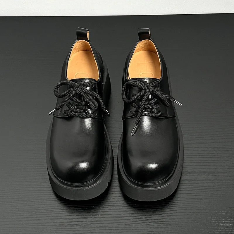 Genuine Leather Increasing Rubber Foam Sole Lightweight Derby Shoes Men Streetwear Fashion Real Cow Leather High Heels Shoes