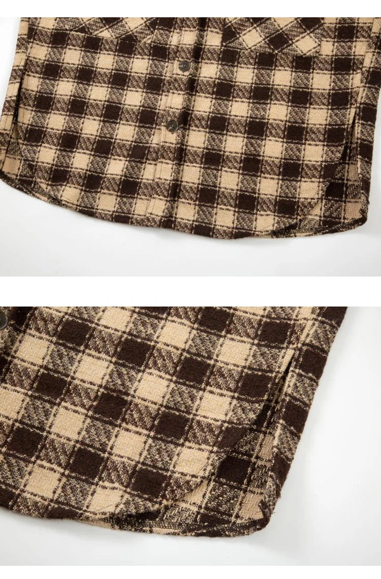 Mens Plaid Shirts New Fashion Single Breasted Hip Hop Loose Shirts Autumn Winter Casual Long Sleeve High Street Streetwear