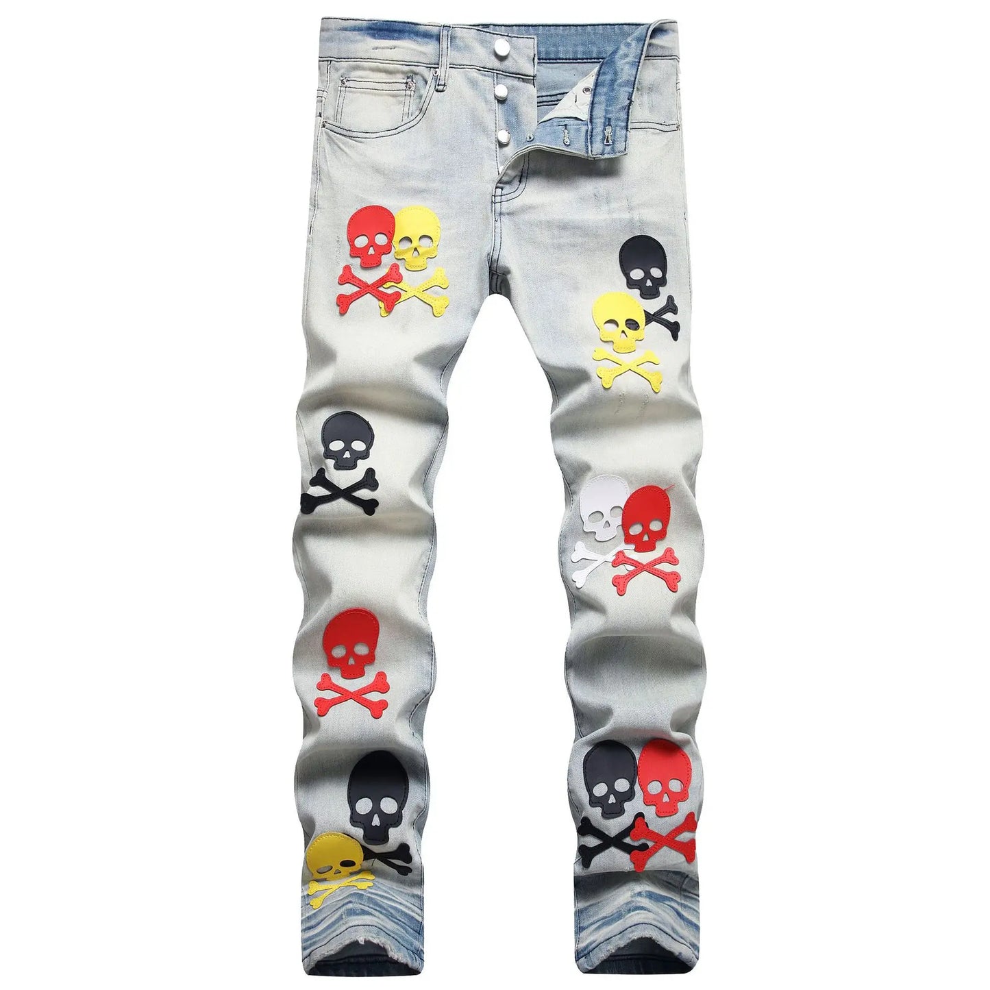 2023 brand new patch light skull head bone chemist tie dyed jeans cotton denim pants comfort casual skinny jeans 32 44 266 unique jeans style 5736