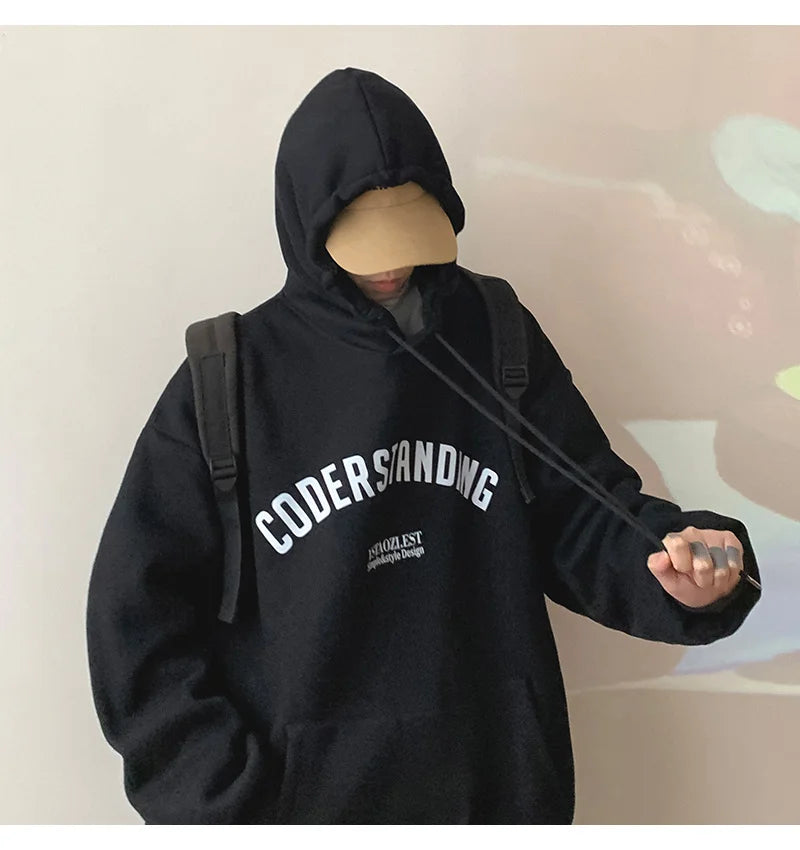 Autumn Mens Letter Design Printed Pullovers Hoodies Y2K Vintage Street
