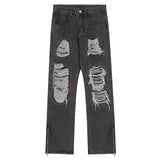 destroy ripped holes patchwork denim jeans men unisex casual rivet bottom zipper trousers jeans streetwear hip hop pants joggers unique joggers style 3632