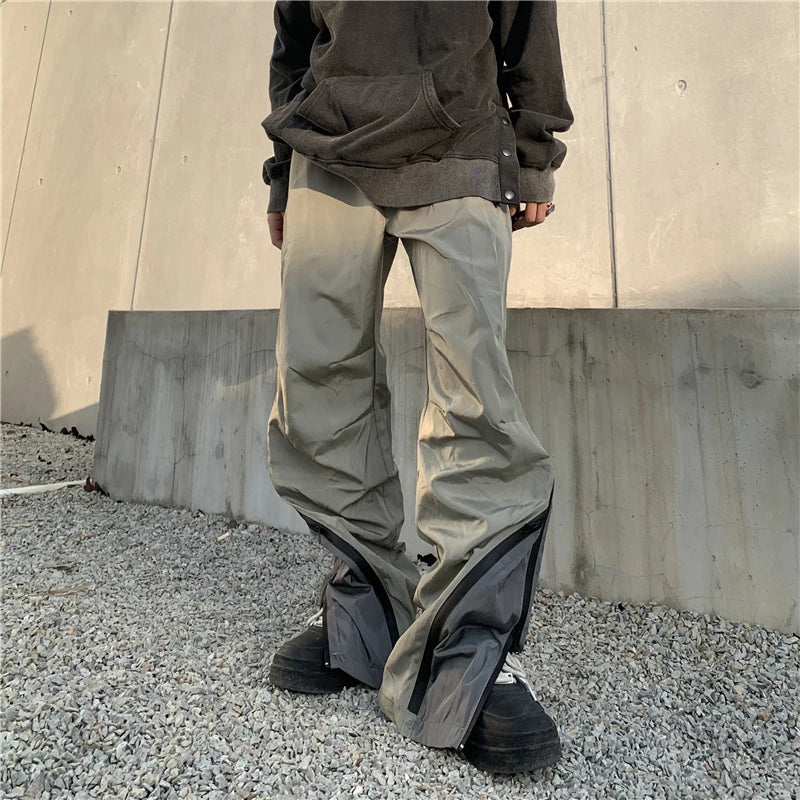 mens high street loose pants casual zipper open patchwork straight trousers pants hip hop new fashion streetwear jogging pants unique default style 1807