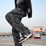blue black plaid jeans men retro casual wide leg jeans mens streetwear loose hip hop straight denim trousers men vintage jeans stacked flare jeans