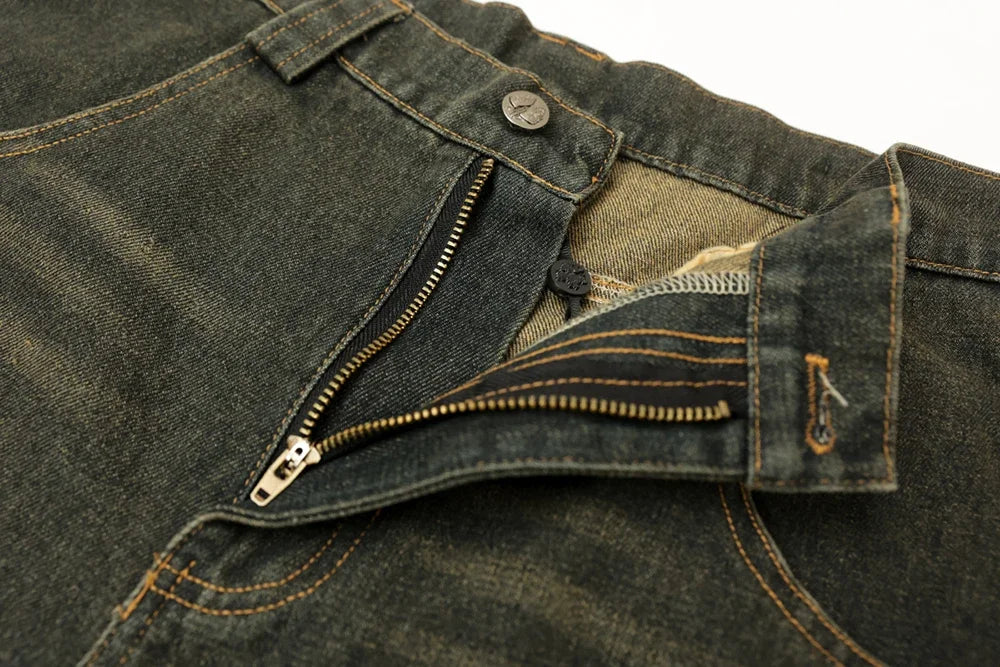 color match pocket washed baggy jeans shorts for men and women wide leg streetwear casual over knee length denim pants unique jeans style 4708