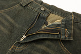color match pocket washed baggy jeans shorts for men and women wide leg streetwear casual over knee length denim pants unique jeans style 4708