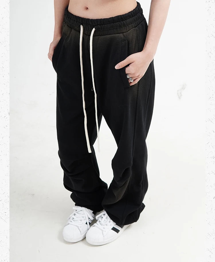 fashion washed distressed pants elastic waist drawstring men women hip hop casual sportwear pants unisex y2k streetwear joggers unique joggers style 561