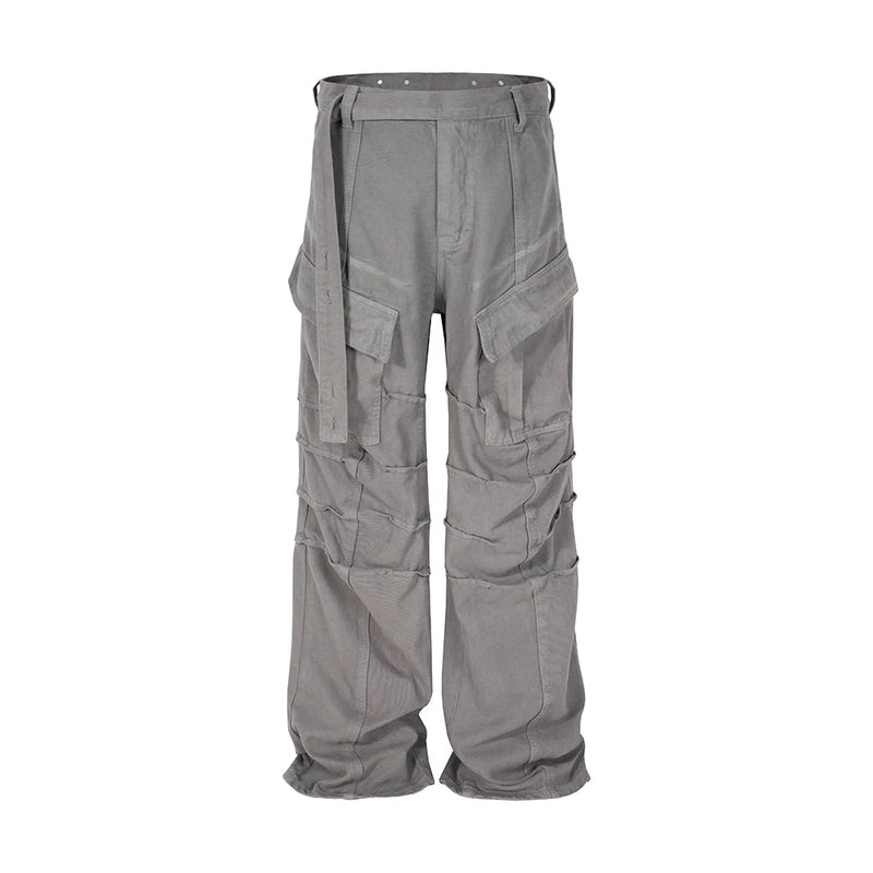 streetwear big pockets sashes pleated baggy jeans for men and women washed straight casual cargo pants oversize denim trousers 1 multi-pocket cargos