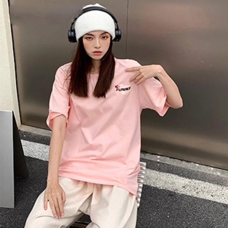 Glitchcore Aesthetic piece – Harajuku Anime Printed Streetwear T Shirt Mens Hip Hop T Shi