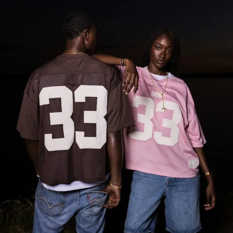 Cyberpunk Streetwear top – Trendy Oversize Pink 33 Graphic T Shirts Jersey College T Sh