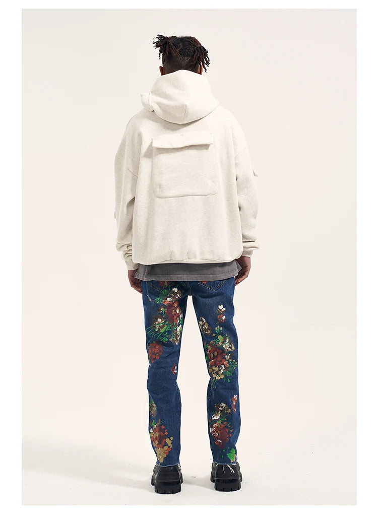graffiti floral printed denim jean mens new casual zipper biker jeans fashion high street slim fit pants joggers hip hop jeans unique joggers style 1571