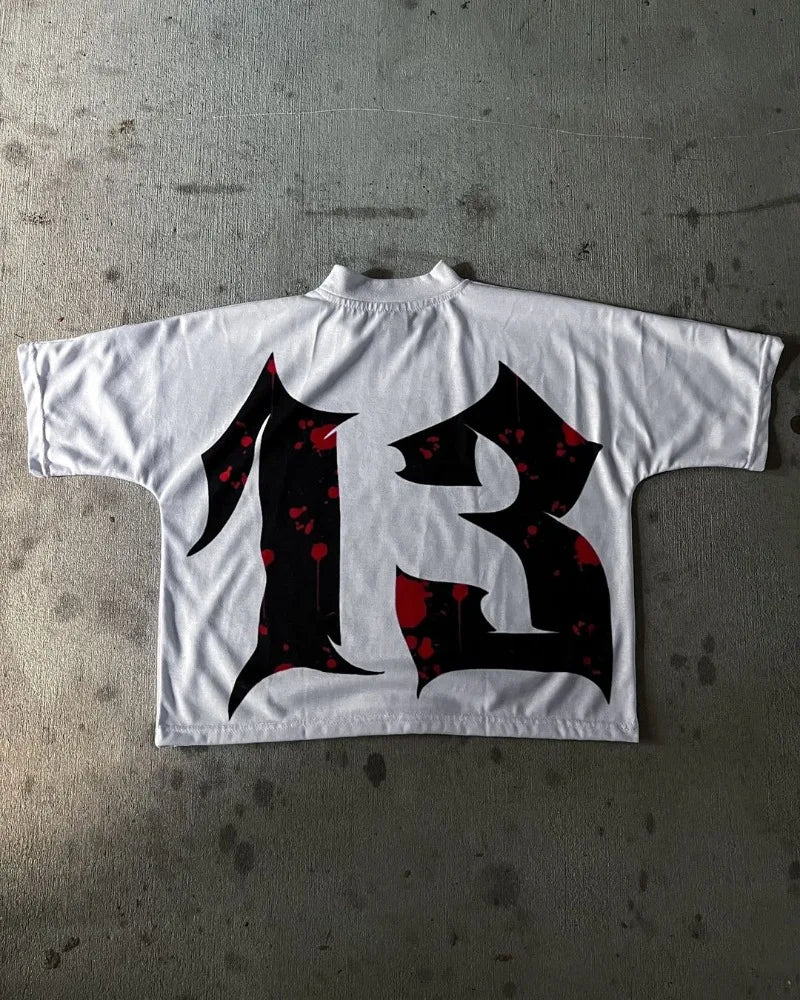 Y2k Aesthetic print tee – Y2K Summer American Street Dark Style Anime Cartoon Print Ov
