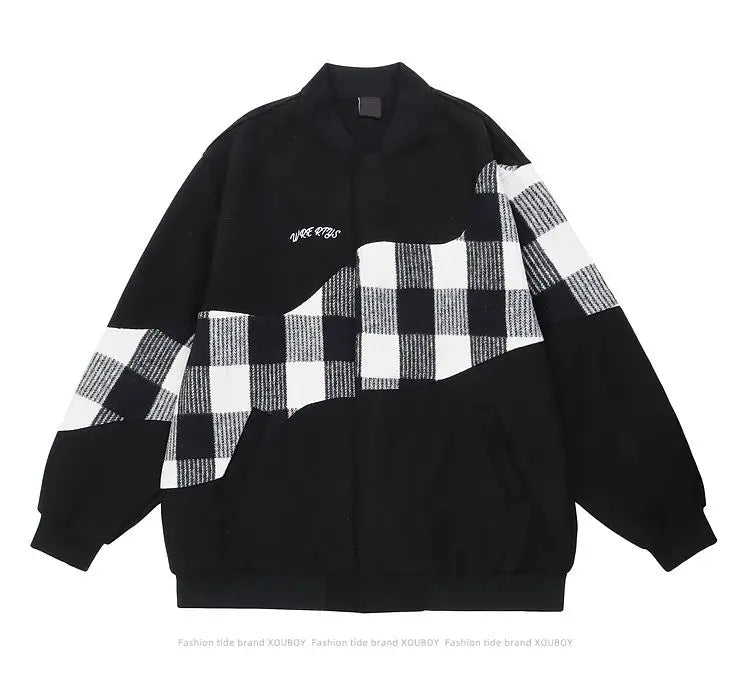 American Retro Jacket Mens Autumn Hong Kong Style Design Color Blocked