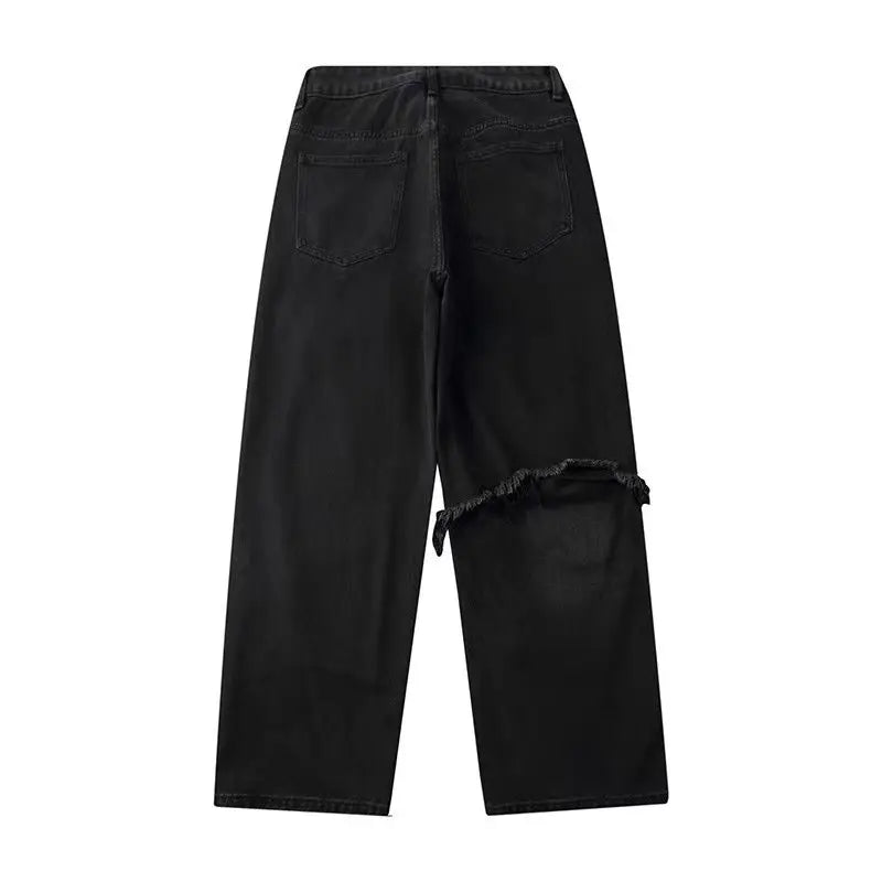 2023 autumn new light luxury fashion straight jeans men loose wide leg casual trousers boutique clothing simple style pants men unique jeans style 3938