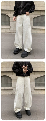 men brand fashion wash jacquard denim splice pocket loose casual wide leg baggy jeans cityboy cargo jeans pants trousers unique cargo style 2545