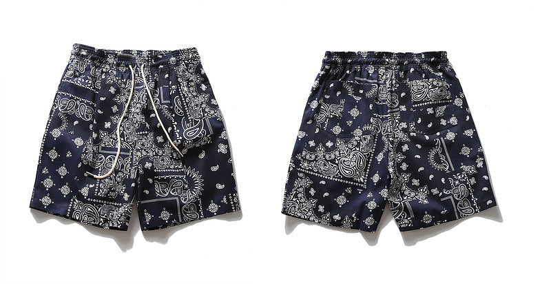 Mens Paisley Printed Shorts Hip Hop Loose Elastic Waist Sweat Shorts Casual Harajuku Drawstring Streetwear Sportswear Joggers