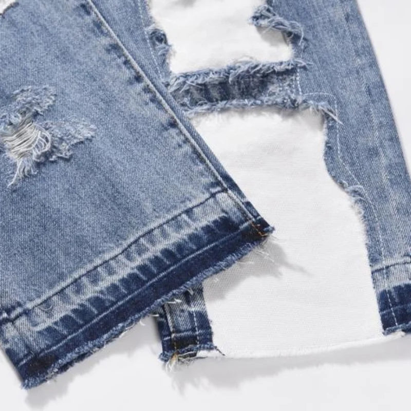 letters patckwork bottom ripped denim jeans men casual straight biker trousers fashion streetwear hip hop jean pants joggers unique joggers style 3725