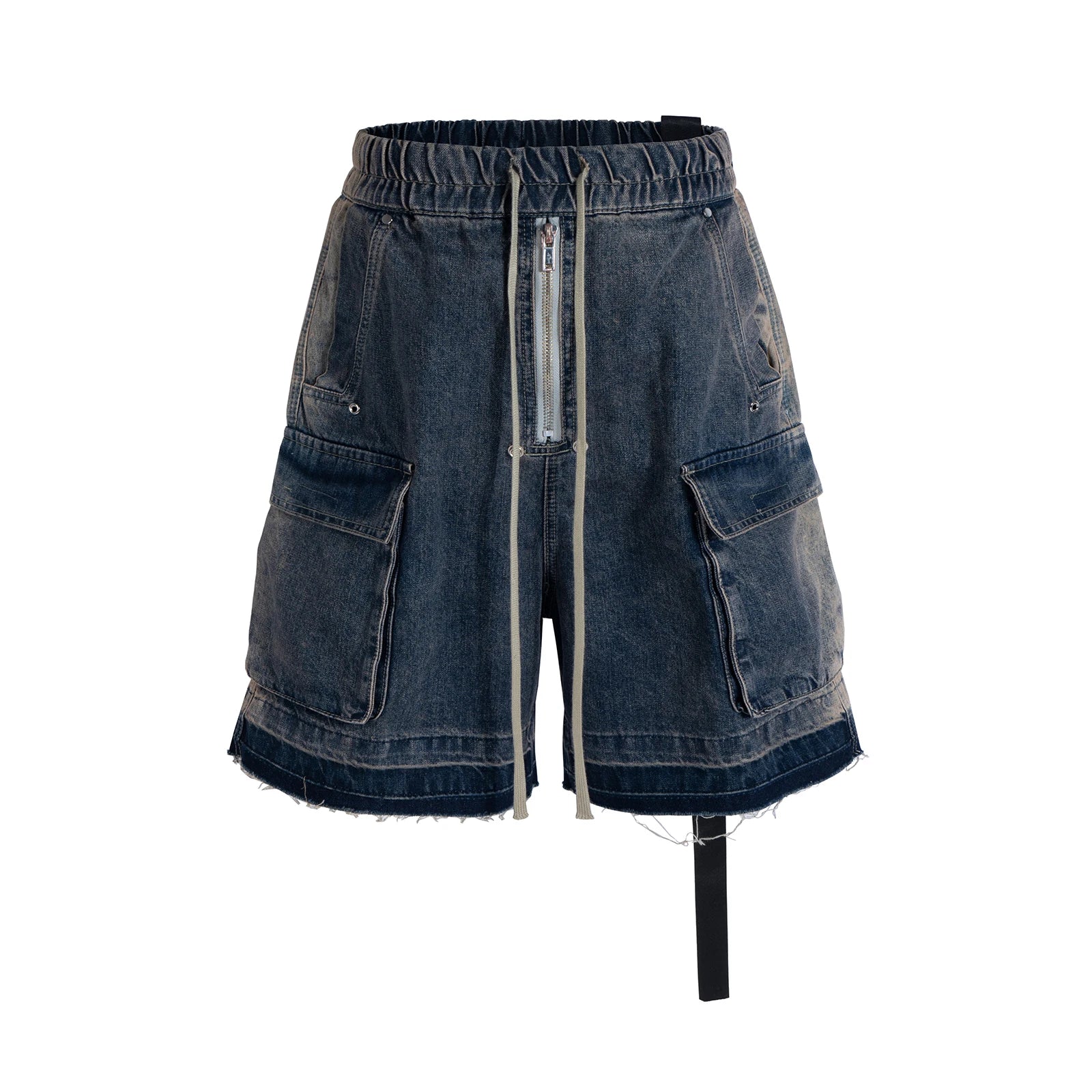 ro style ribbons streetwear multi pockets cargo short for men elastic waist wide leg baggy jeans knee length pants loose overall utility cargo pants