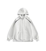 American Street Ins Gray Hooded Sweatshirt Jacket for Boys Retro Street Y2K Loose Splicing Contrasting Zipper Cardigan Top