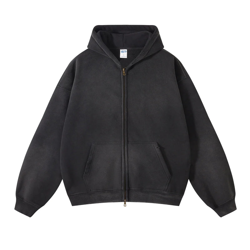vaporwave vintage anime featuring mens oversize long sleeve washed double zipper cardigan hoodies loose plus plush gradient womens hooded pullovers winter