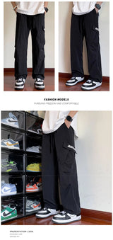 american retro straight leg cargo pants mens baggy casual outdoor gym trousers autumn thin tactical quick dry pantalones hombre unique cargo style 3434