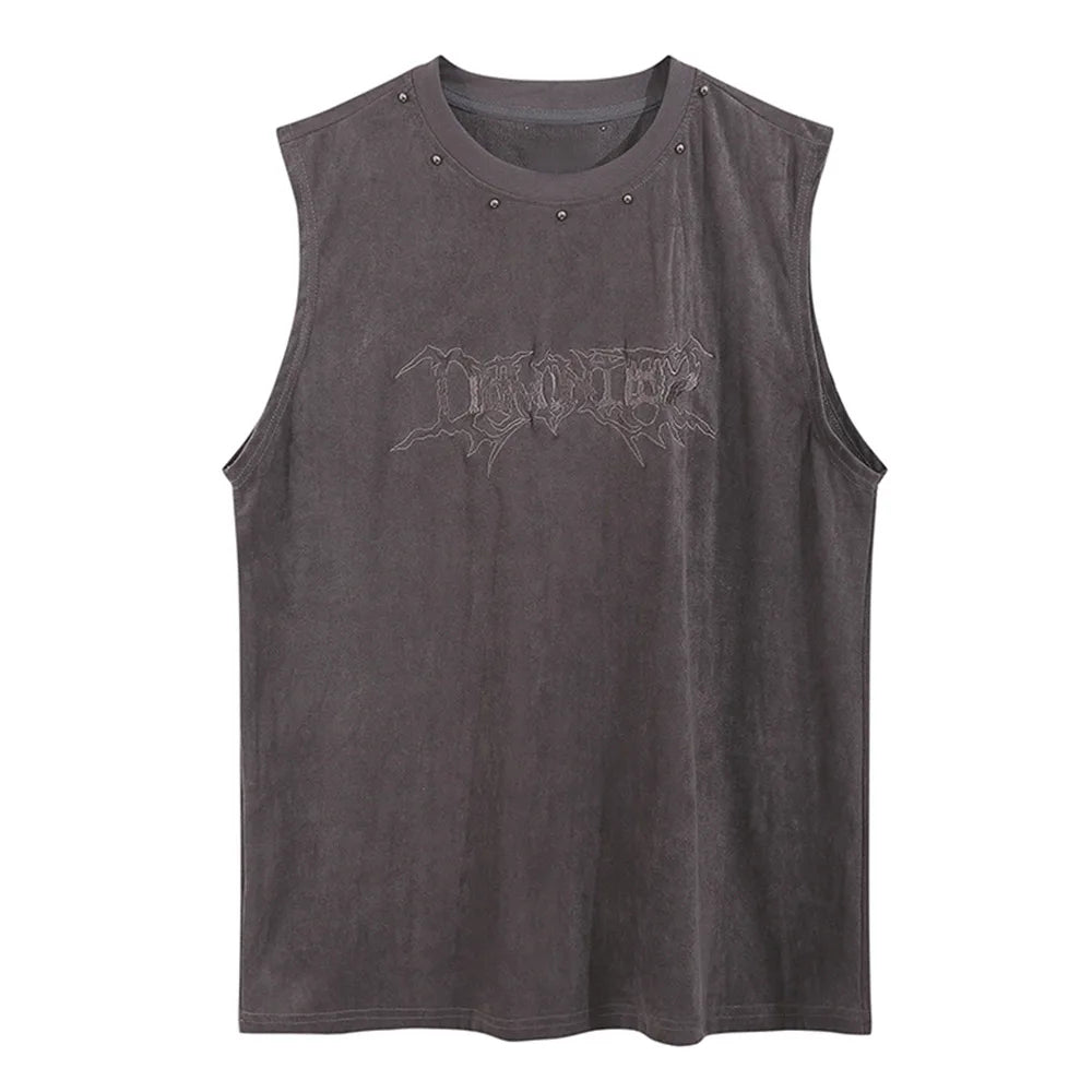 Glitchcore Broken heart – Vintage Mens Y2K Vest Letter Washed Tank Tops Summer High St