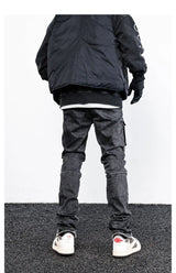 retro washed denim jeans mens bottom zipper jean trousers with pockets hip hop fashion high street slim fit pants joggers jeans unique joggers style 3107