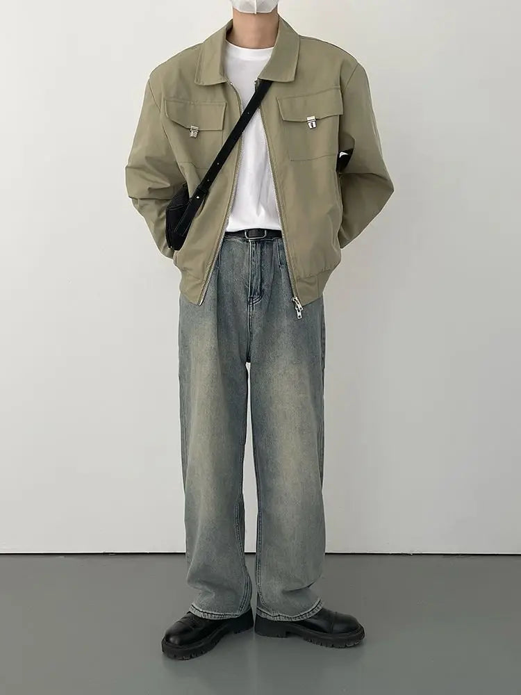 Season Fashionable Retro Airplane Jacket Men's Loose Street Y2K Niche Shoulder Pad Lapel Jacket