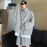quick drying two piece set men loose casual street sweatshirt shorts y2k stand collar casual loose lightweight suits american casual urban shorts
