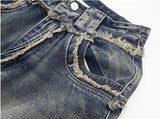 high street jeans mens spring autumn rough edge splicing design trendy denim pants multiple pockets punk cowboy flared trousers unique jeans style 426
