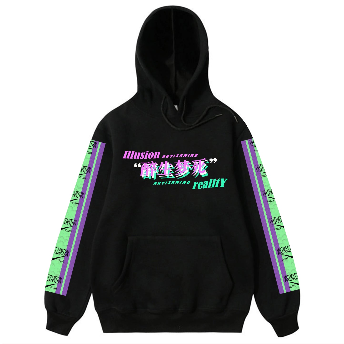 Men Hip Hop Hoodie Sweatshirt Drunk Illusion Chinese Character Hoodie