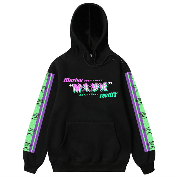 Men Hip Hop Hoodie Sweatshirt Drunk Illusion Chinese Character Hoodie
