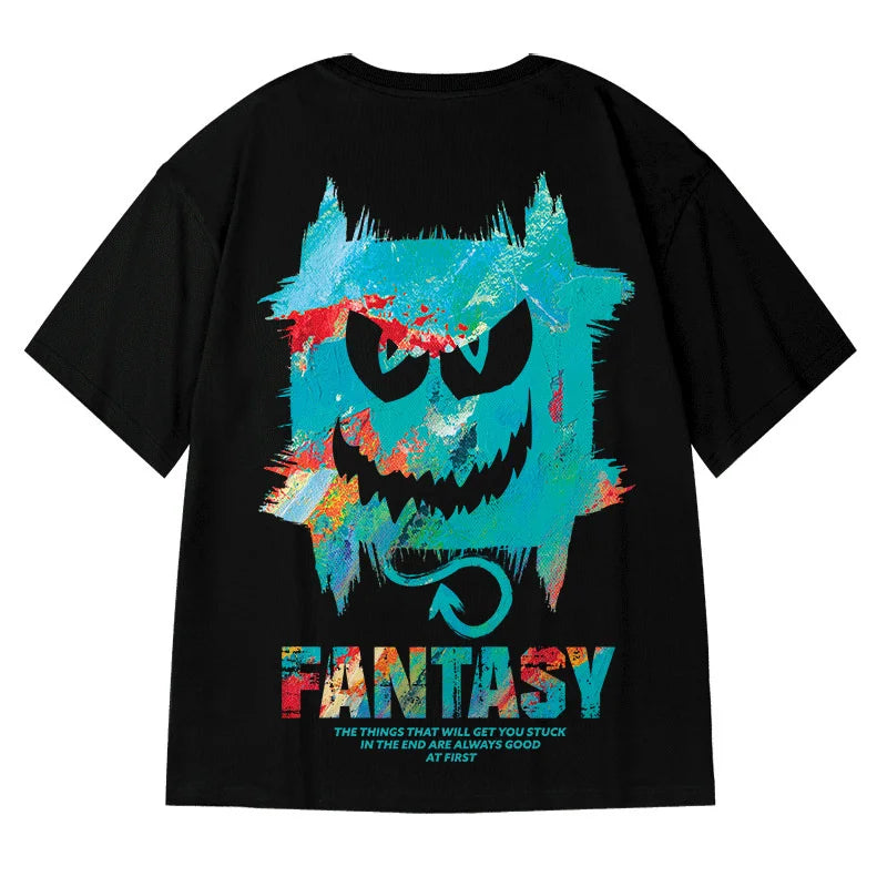 Skatercore Chrome print – Harajuku Devil Graffiti Print Oversized Tee Shirts Men Summer