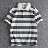 Trapwear Graphic tee – Summer Striped Polo T Shirt Mens New Retro Trend Washed Elas