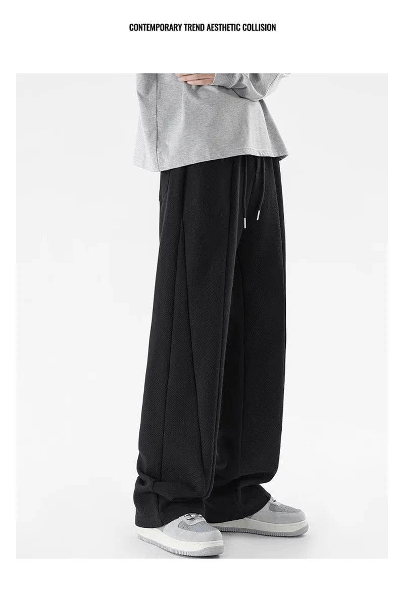 winter mens gray thickened straight leg sweatpants 2025 high street baggy drape pants korean fashion y2k casual trousers unique joggers style 151