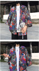 Japanese Style Men's Lightweight Kimono Jacket Dragon Print Kimono Cardigan New Arrival Street Shirt Harajuku Kimono Couple Tops