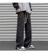 korean style waffle tie dye casual pants high street vibe pants men trendy brand colorful drawstring side slit straight trousers unique default style 2108