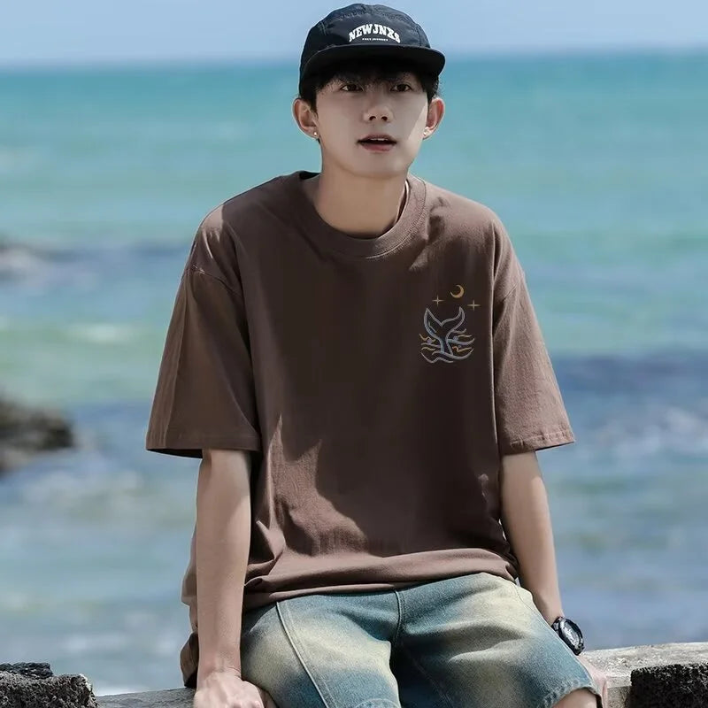 Skatercore Vintage anime – Kawaii Whale Tail Print T Shirt Men Hip Hop Fashion Cotton G