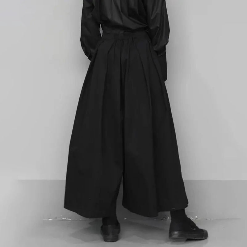 trendy gothic loose casual culottes mens japanese wide leg pants new oversize design streetwear dark black trousers male clothes unique default style 154