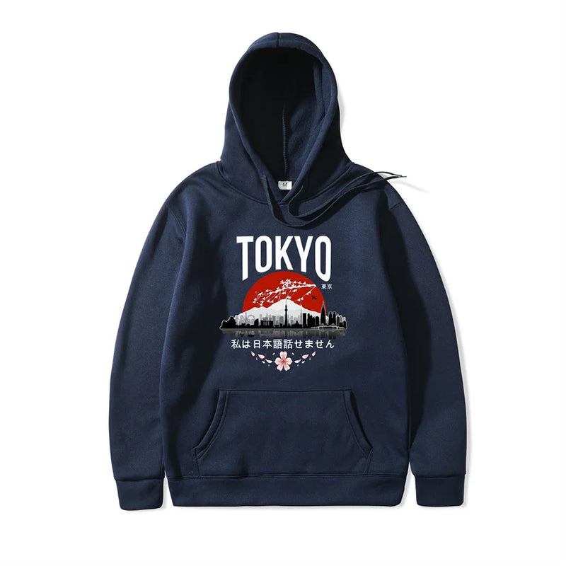 Japanese Tokyo Sakura Print Mens Hoodie Fashion Winter Autumn Mens Wom