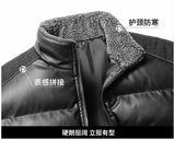 Winter new men's cotton thickened jacket slim stand-up collar splicing PU leather large pocket cotton-padded coat men