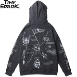 2023 Hip Hop Hoodie Sweatshirt Men Streetwear Skull Graffiti Print Hoodie Pullover Cotton Autumn Grey Harajuku Punk Clothes New